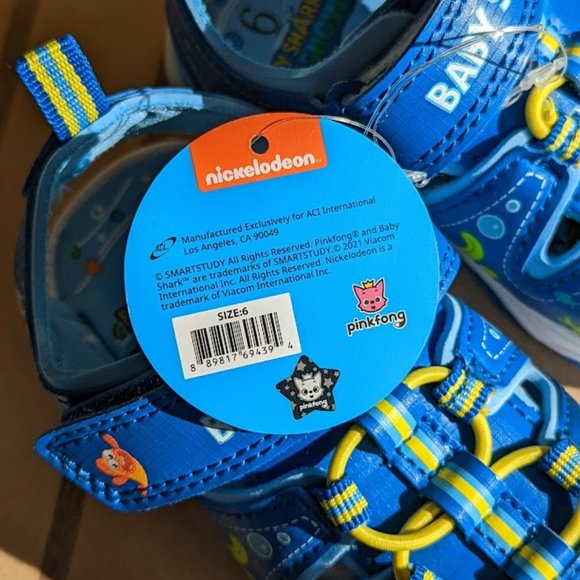 Nickelodeon Baby Shark Ping Fong Trekking Child Sandals - Size 6 & 8 - Brand New - Picture 9 of 16